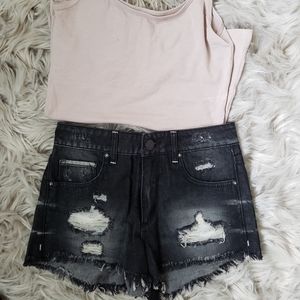 Distressed black high waisted jean shorts